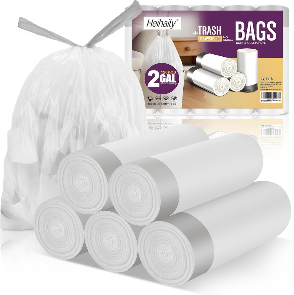 Small-Garba-Bag 2-Gallon-Size Trash Bags Dstring - Unscented Clear