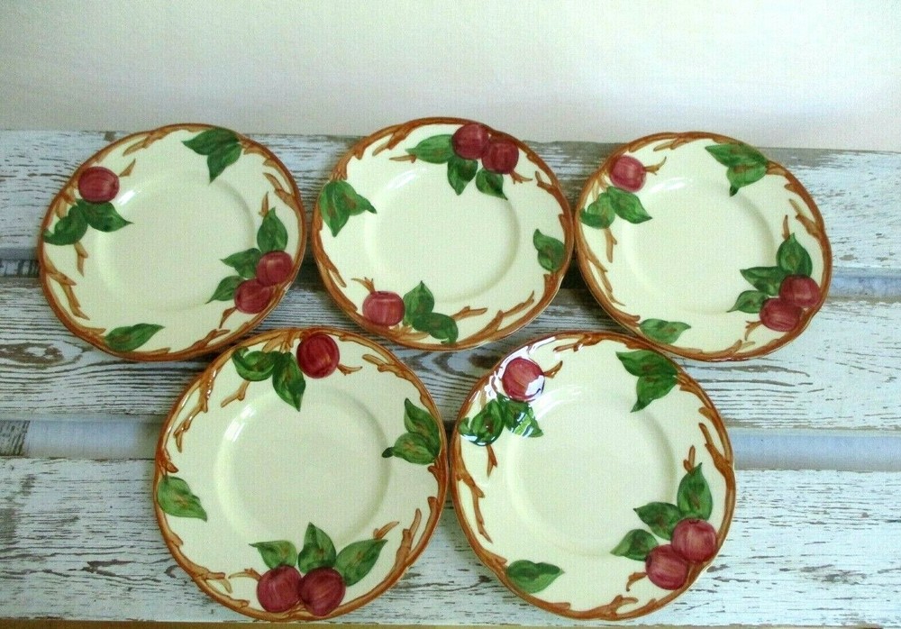(5) Franciscan Earthenware USA 6" Bread Dessert Side Plates Apple Pattern