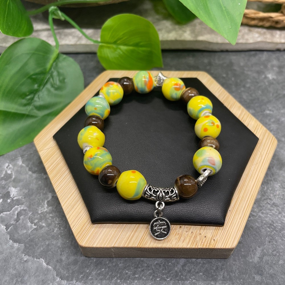 Handmade Ceramic Bead Beaded Stackable 6.25” Plus Stretch Bracelet New B492