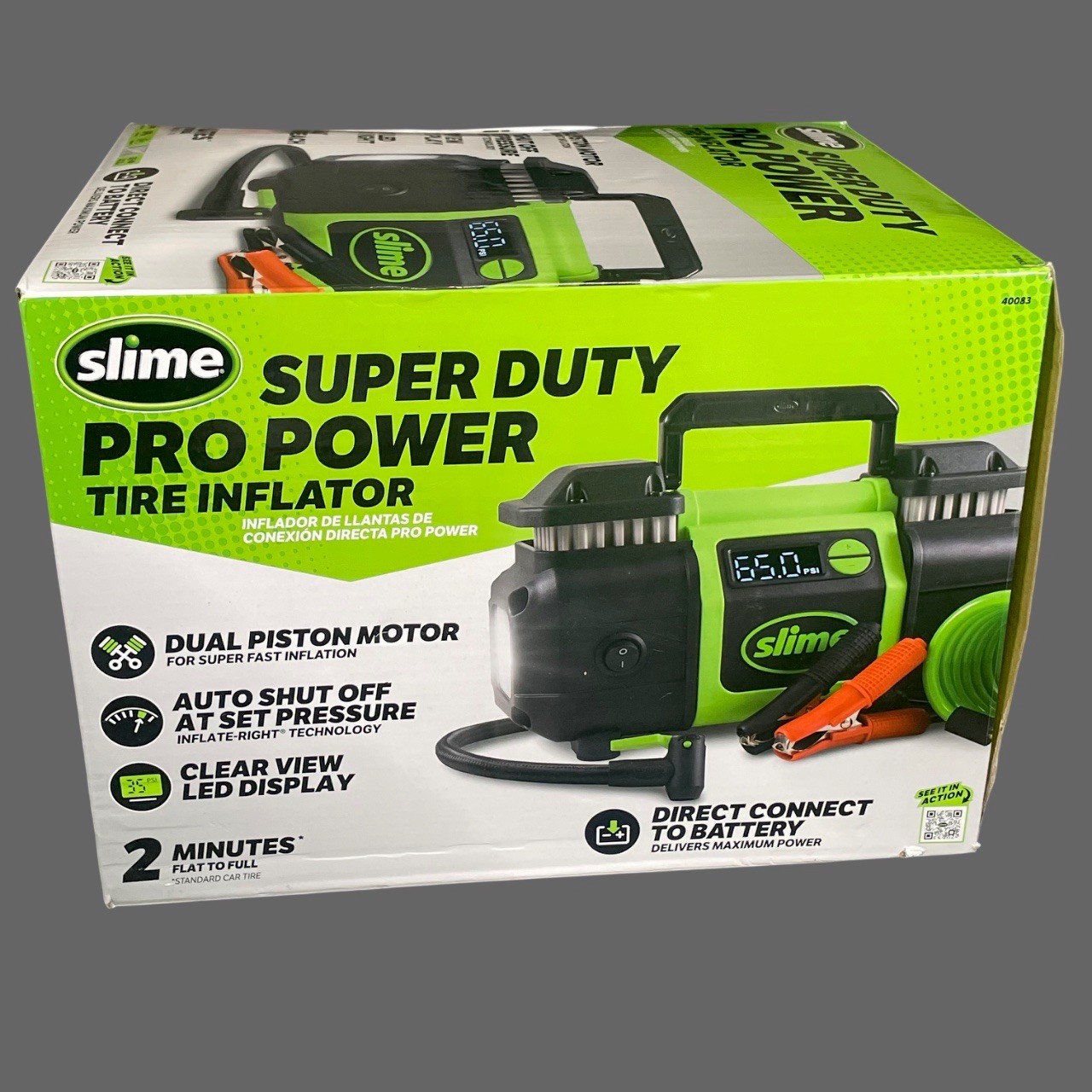 Slime Super Duty Pro Power Tire Inflator 40083 Dual Piston 12V Auto Shut Off New