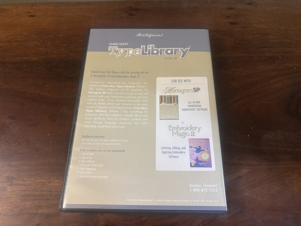 Pantograms TYPE LIBRARY VOLUME ONE 75 Embroidery Sewing CD-ROM 2005