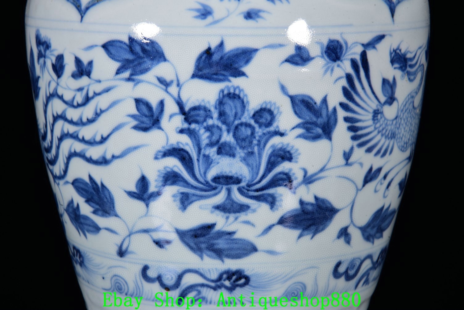 15''Yuan Dynasty Blue White Porcelain Phoenix Peony Flower Bottle Vase Pair