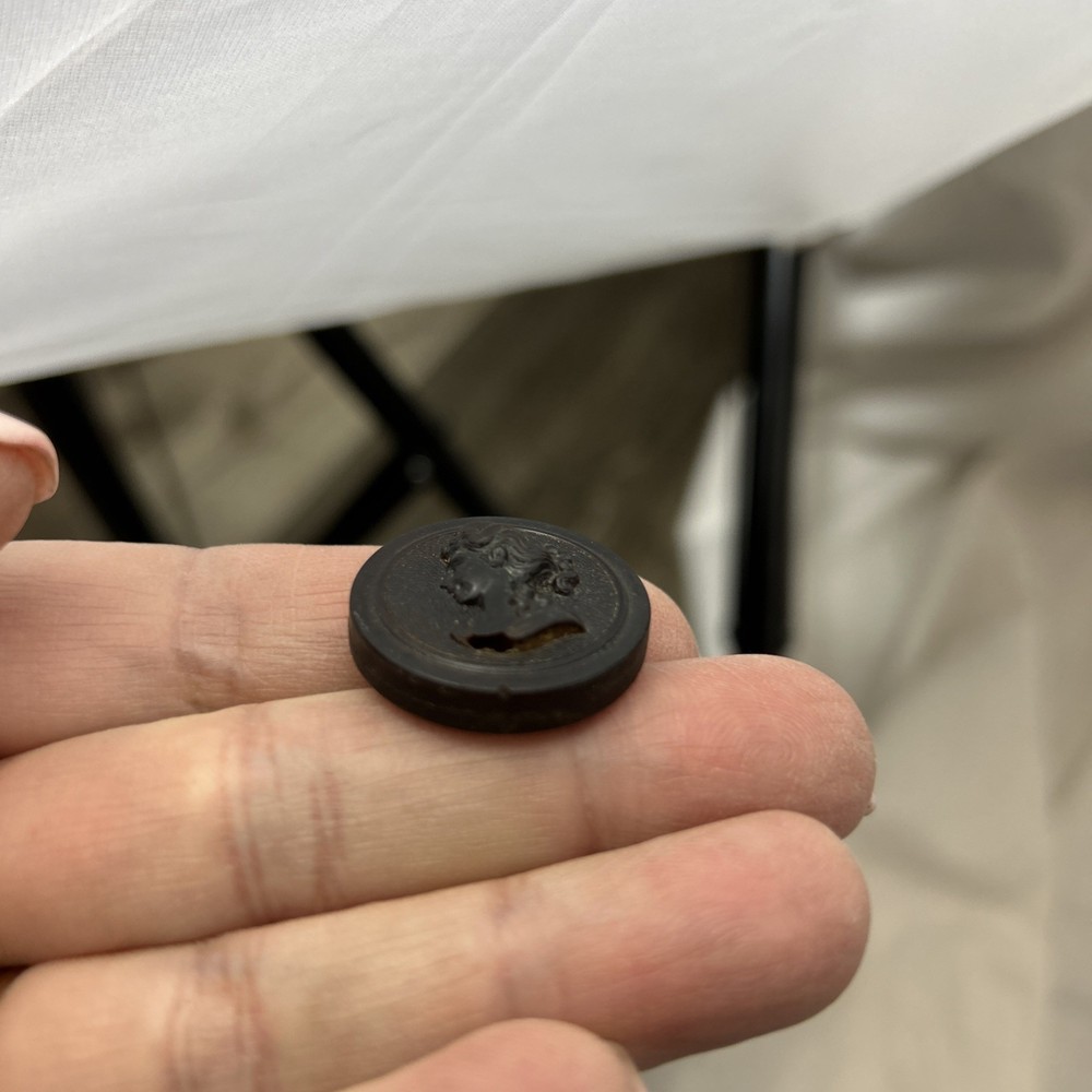Antique BLACK MOURNING CAMEO BUTTON