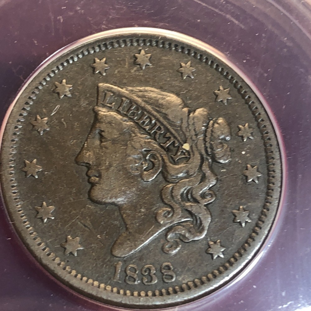 1838 large cent N.1 ANACS VF20