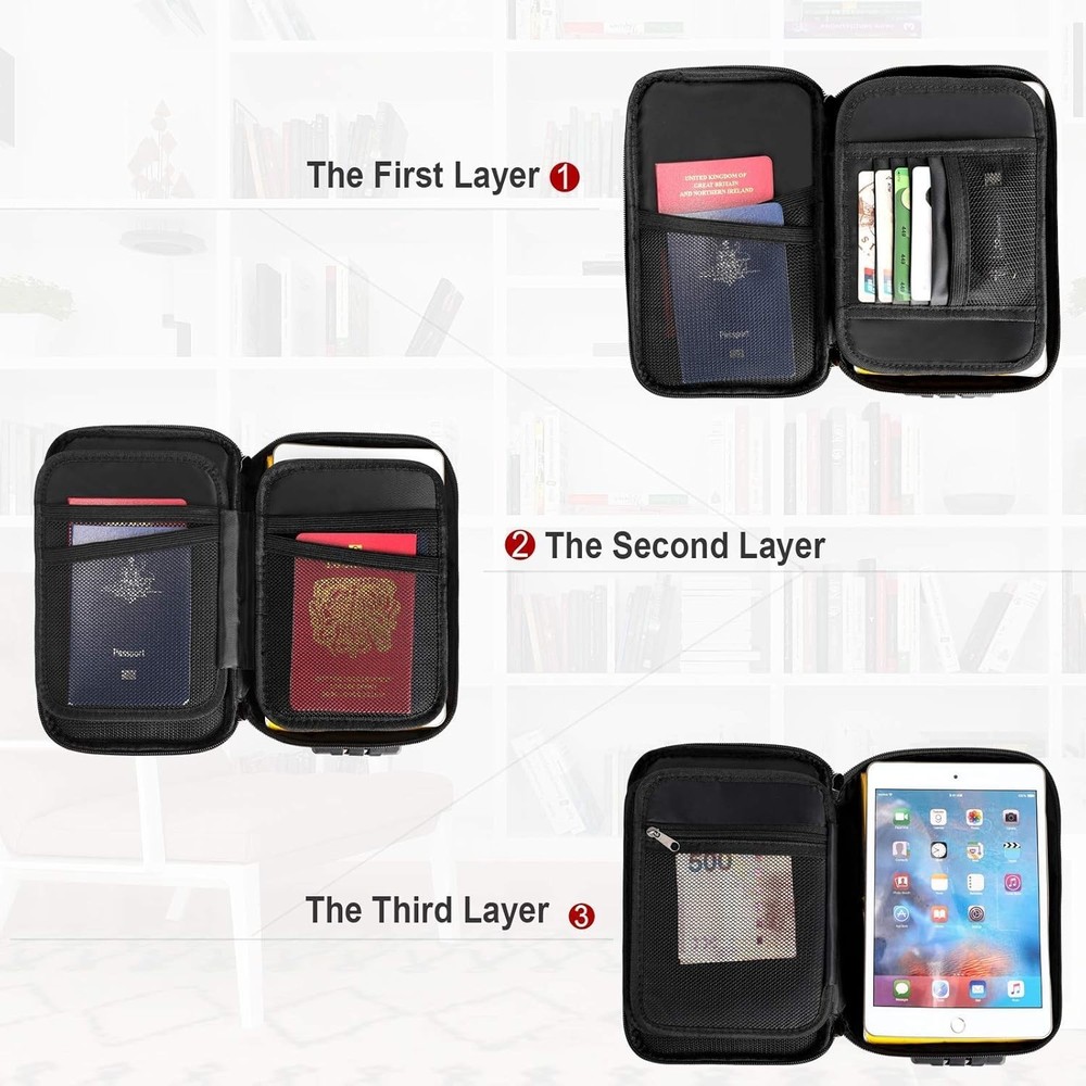 Organizer Case Fireproof Document Bag with Lock (9”x 5.3”x 3.7”), 3-Layer.