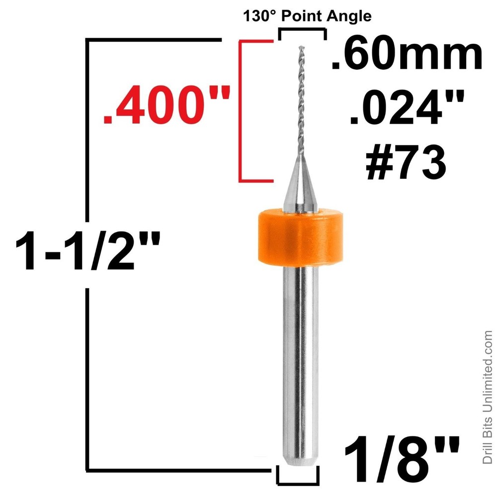 0.60mm (#73) Solid Carbide Drill Bit – 5 Pack – CNC – Factory Resharpened