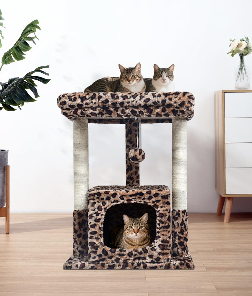 27" Cat Tree for Indoor Cats, Activity Tower with Scratching Posts, Modern Kitte