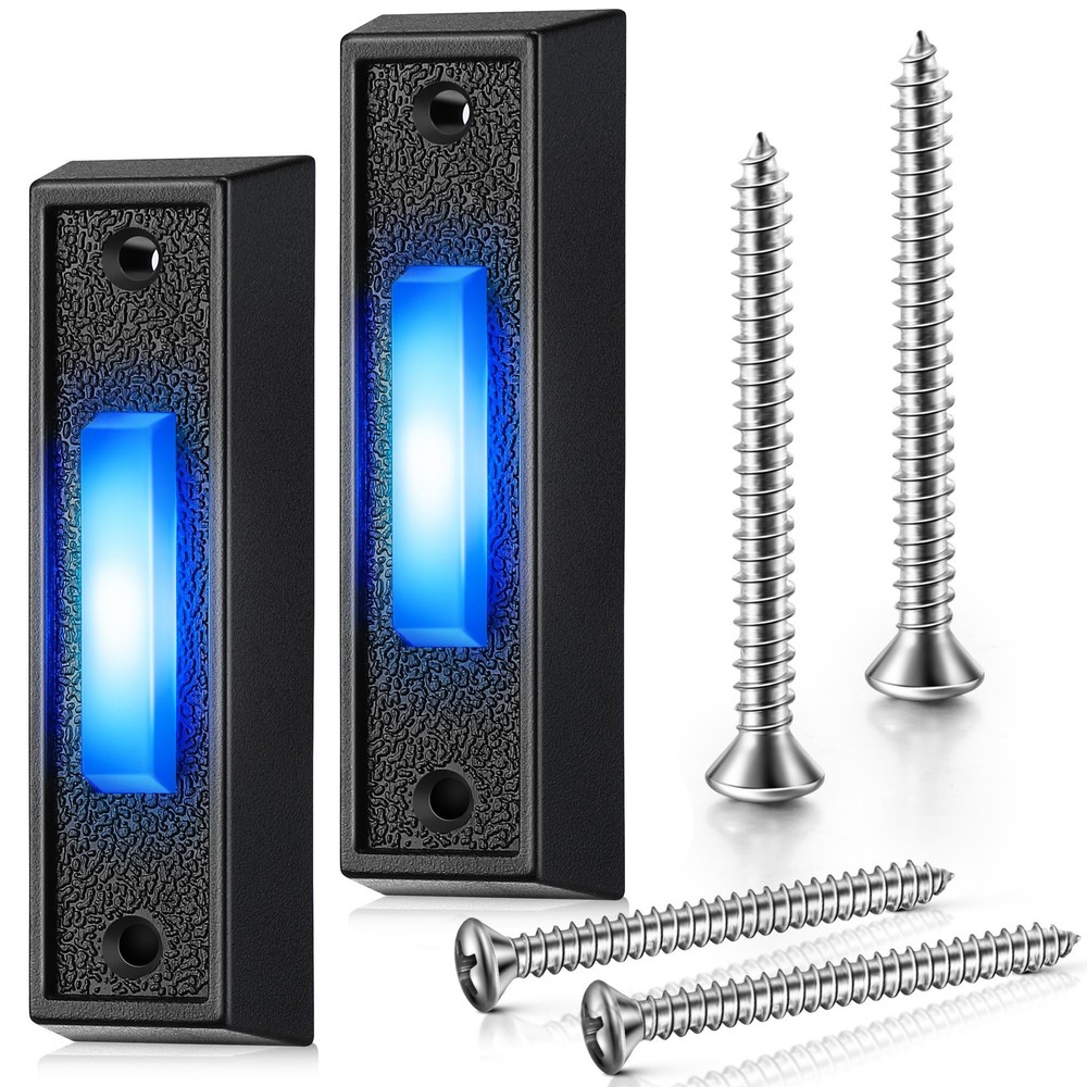 Lighted Doorbell Button Blue LED Wall Mount 2 Pack