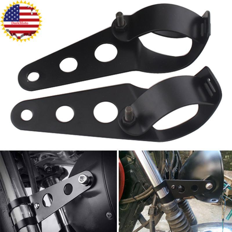 2x Black Headlight Mount Bracket Fork Ear Universal For Chopper Bobber 28mm-34mm