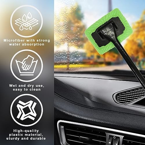 Car Windshield Cleaning Tool, Microfiber Window Cleaner Set with 4 Washable