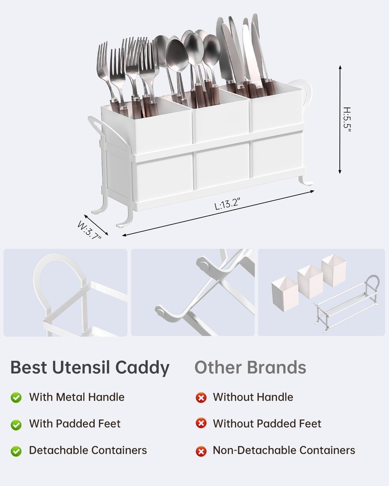 White Kitchen Utensil Holder Chic Silverware Holder Party Compact & Versatile