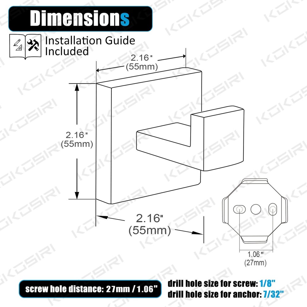 Bathoom Towel Hook Wall Mount Square Bath Robe Hook Coat Hook Kitchen Garage Hea