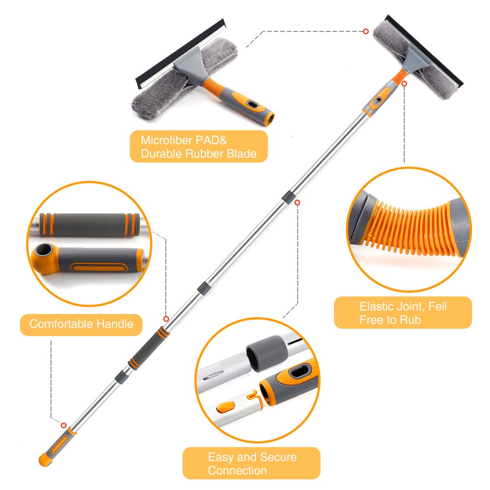 103'' Extendable Window Cleaner Telescopic Squeegee Long Handle Washer Scrubber