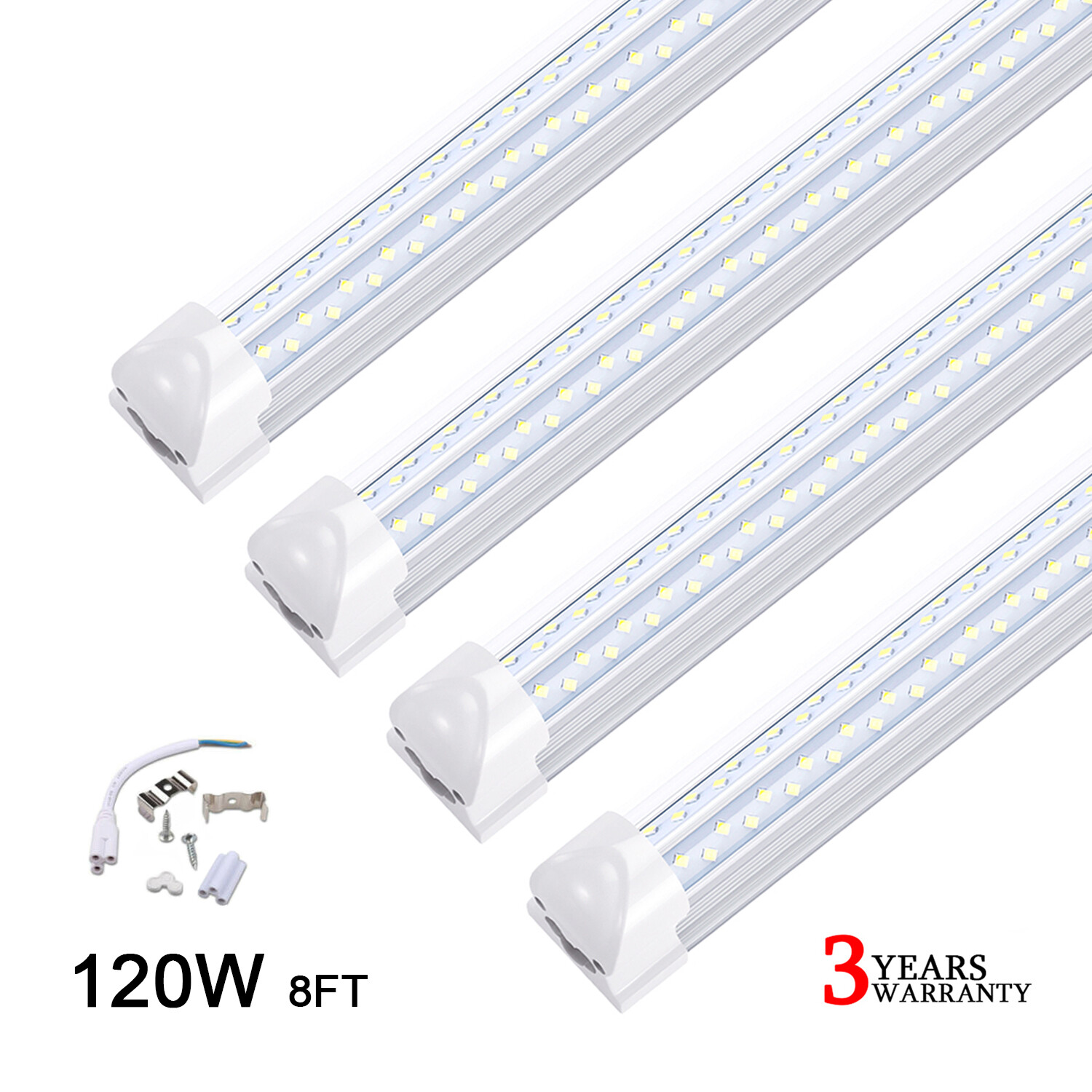 120W 8FT LED Tube Light Bulbs Integrate 8' 4 Row V Shaped LED Shop Light Fixture