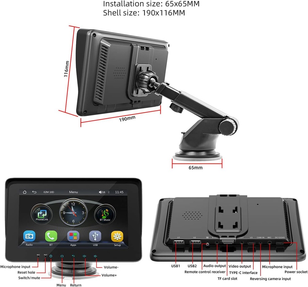 Wireless Carplay & Android Auto Portable 7 Inch Touchscreen Car Stereo Bluetooth
