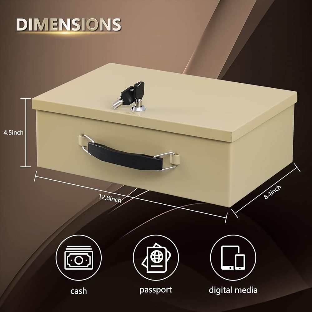 Fireproof Document Metal Box W Key Lock - Safe Storage for Valuables & Documents