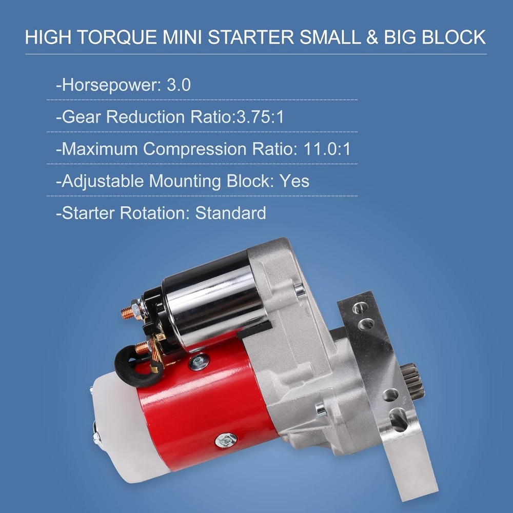 High Torque Mini Starter 153/168 Tooth for Small/Big Block - Replacement for...