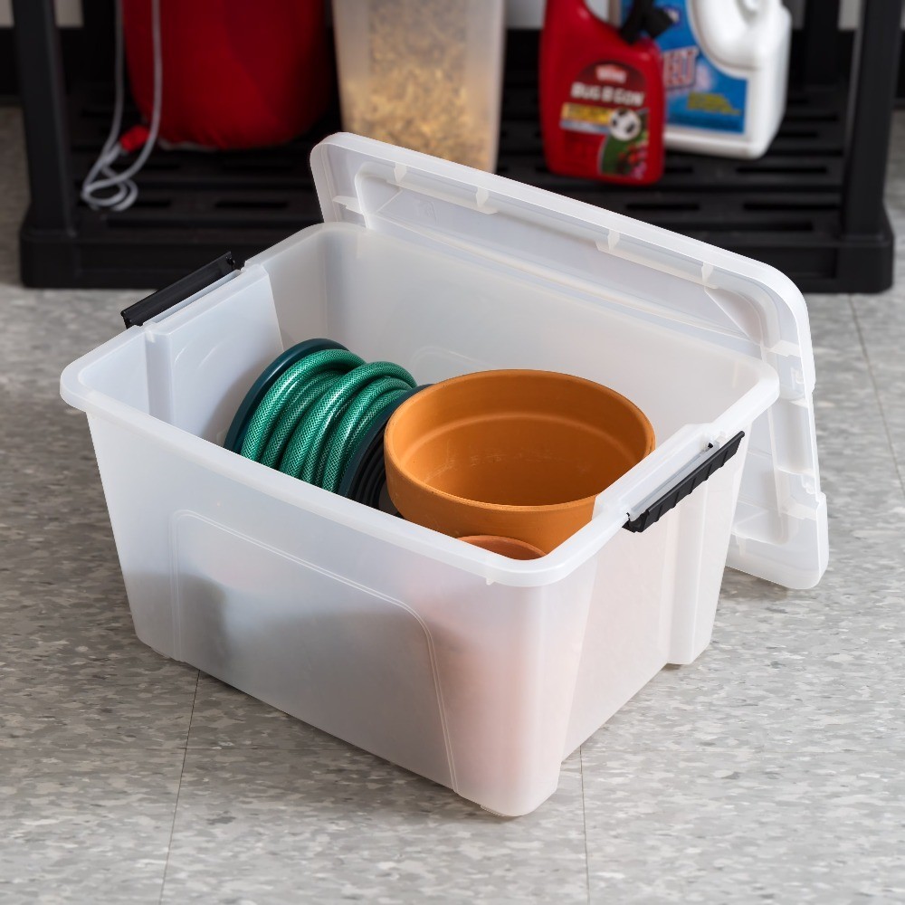 32 Qt. Plastic Storage Bin with Lid, Stackable Storage Containers, Tote
