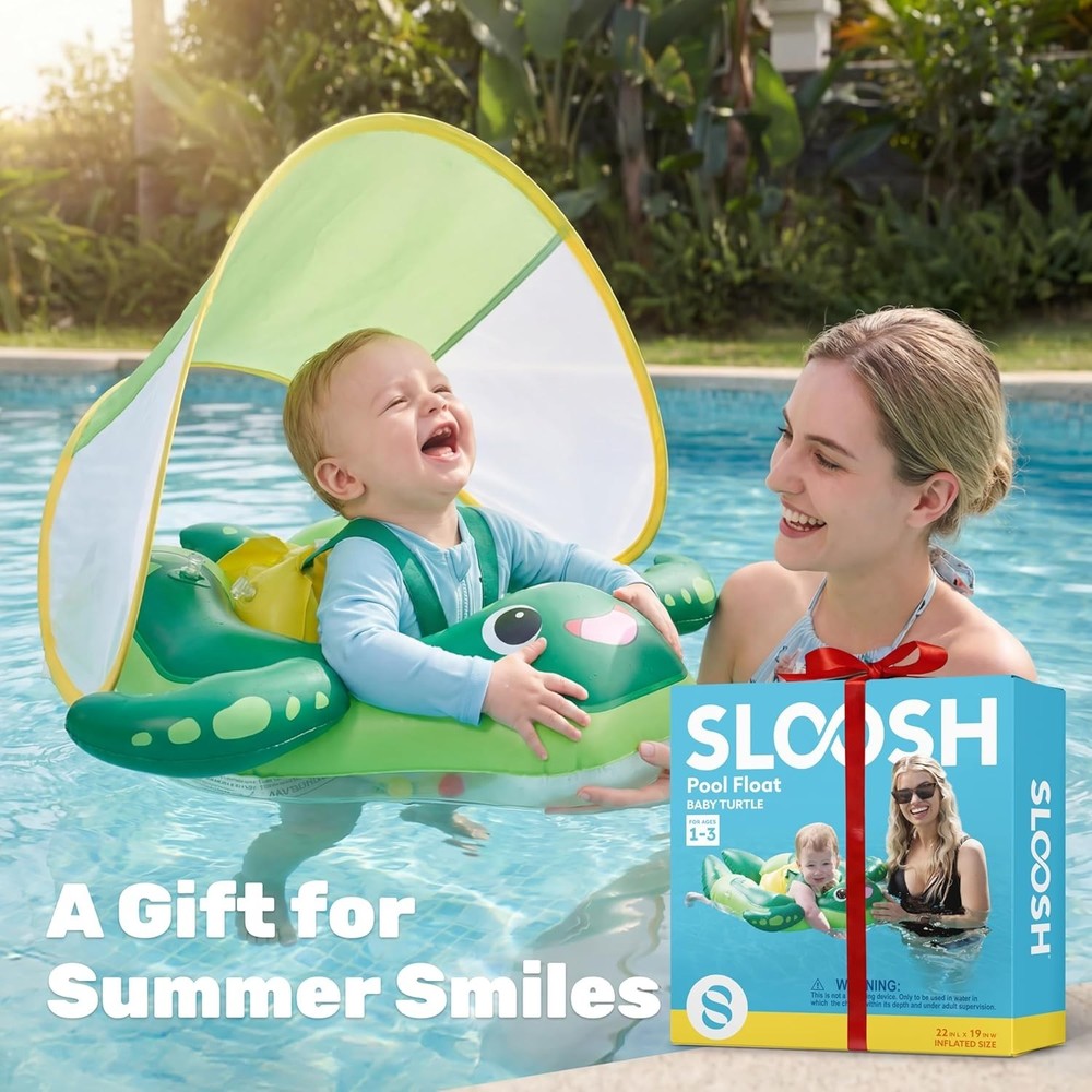 Baby Float Ring with Removable Sun Canopy Infant Swim Float Pool Accessory