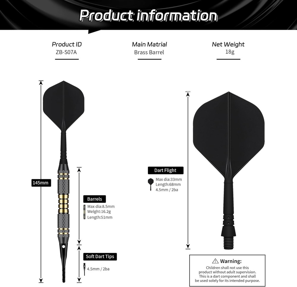Darts Plastic Tip - Professional Soft Tip Darts Set 18 Grams with Carry case