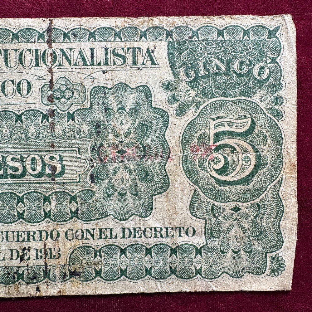 1913 Mexico 5 Pesos Note 33873