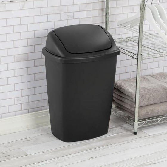 7.5 Gallon Kitchen Trash Can with Swing Top Lid Black Plastic Garbage Bin