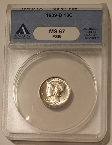 1939 D Mercury Dime MS67 FB ANACS