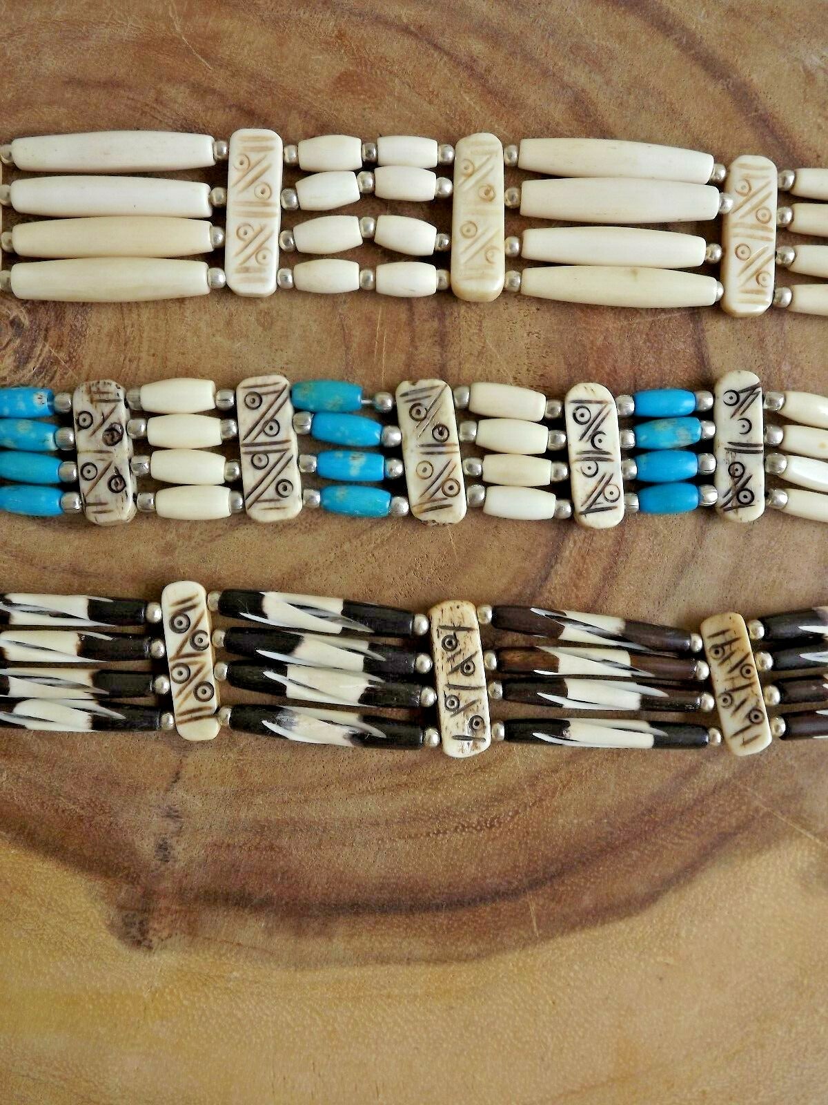 Buffalo Bone 4 Line Choker Beaded Stone Tribal Native American Necklace