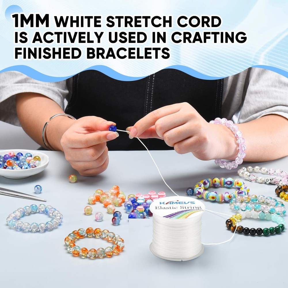 KAMEVS White Elastic String, Flat Width 1mm, String for