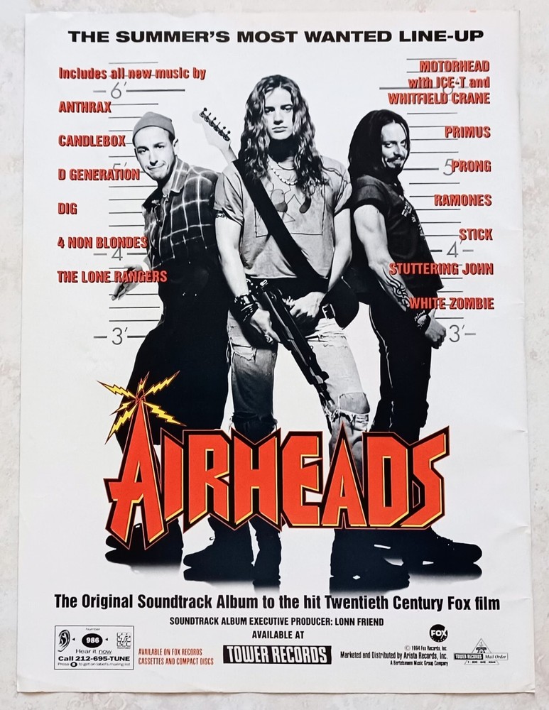 AIRHEADS MOVIE SOUNDTRACK~1994 ALBUM PROMO~MAGAZINE PRINT AD ADVERT POSTER PINUP