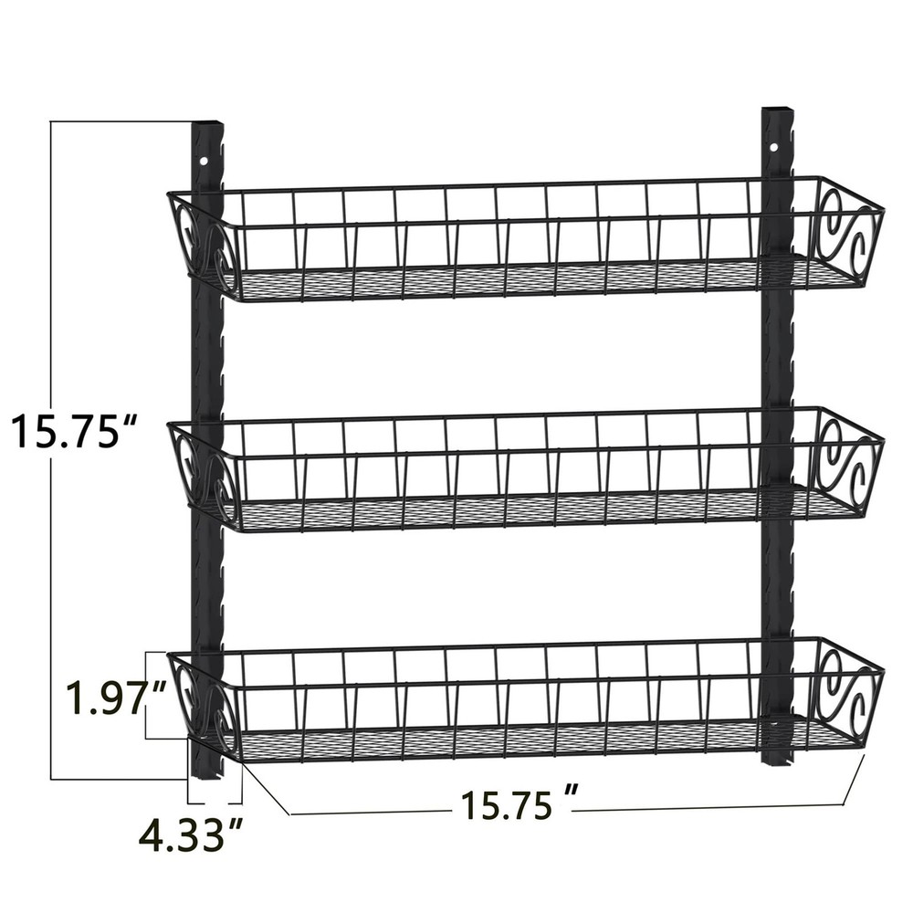 3 Tier Wall Mount Spice Rack Organizer Adjustable Dual-Use Kitchen Black