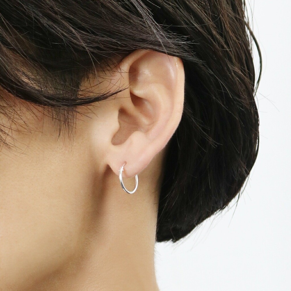 Sterling Silver 925 Plain Rounded Hoop Earring 14mm (Single, 1pc)
