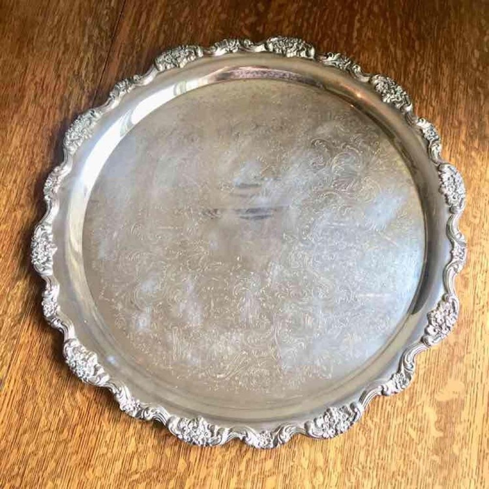 Towle Silverplate Punch Bowl Matching Tray & 9 Cups Mugs Ladle Grape Vine Design