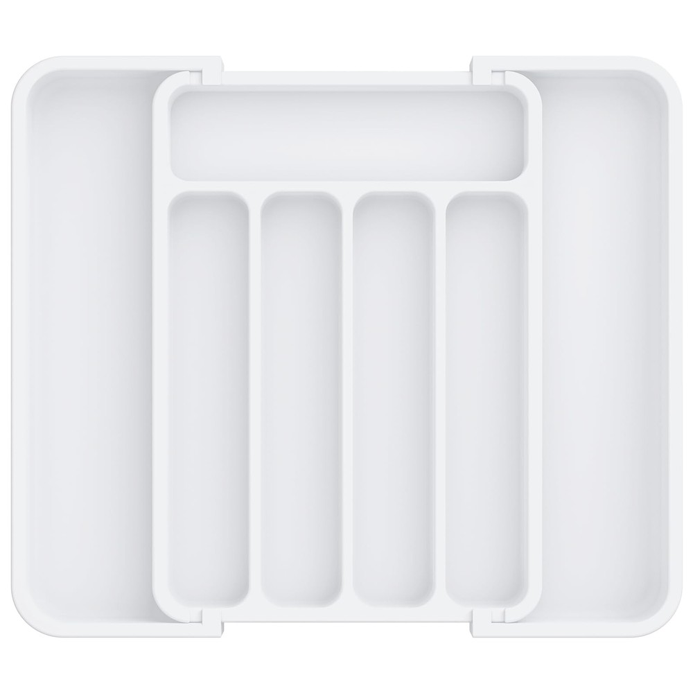 Aujen Silverware Organizer - Expandable Kitchen Drawer Medium, White
