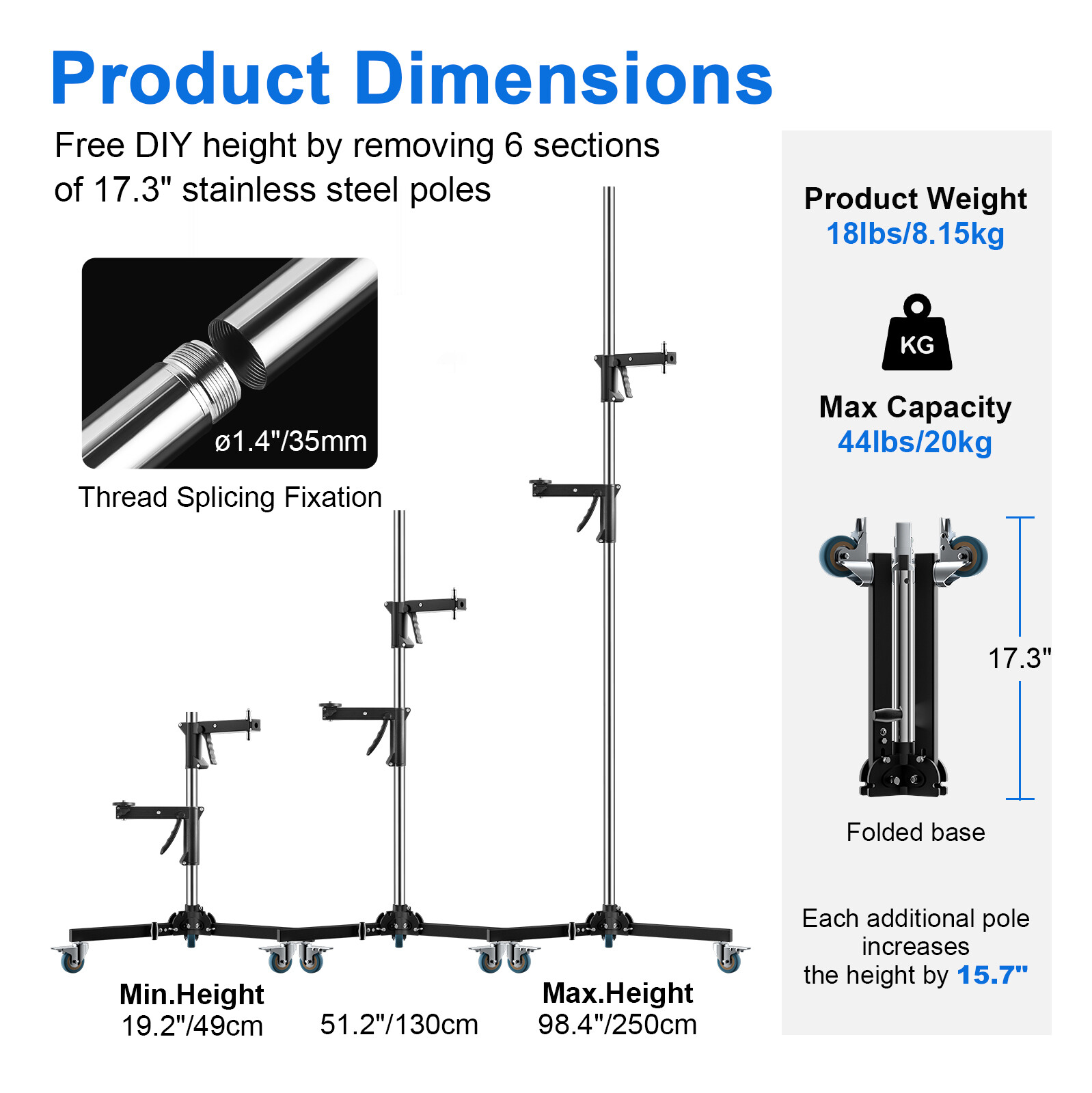 Selens 8ft Wheeled Heavy Duty Light Stand Tripod Studio Photography Pistol Grip