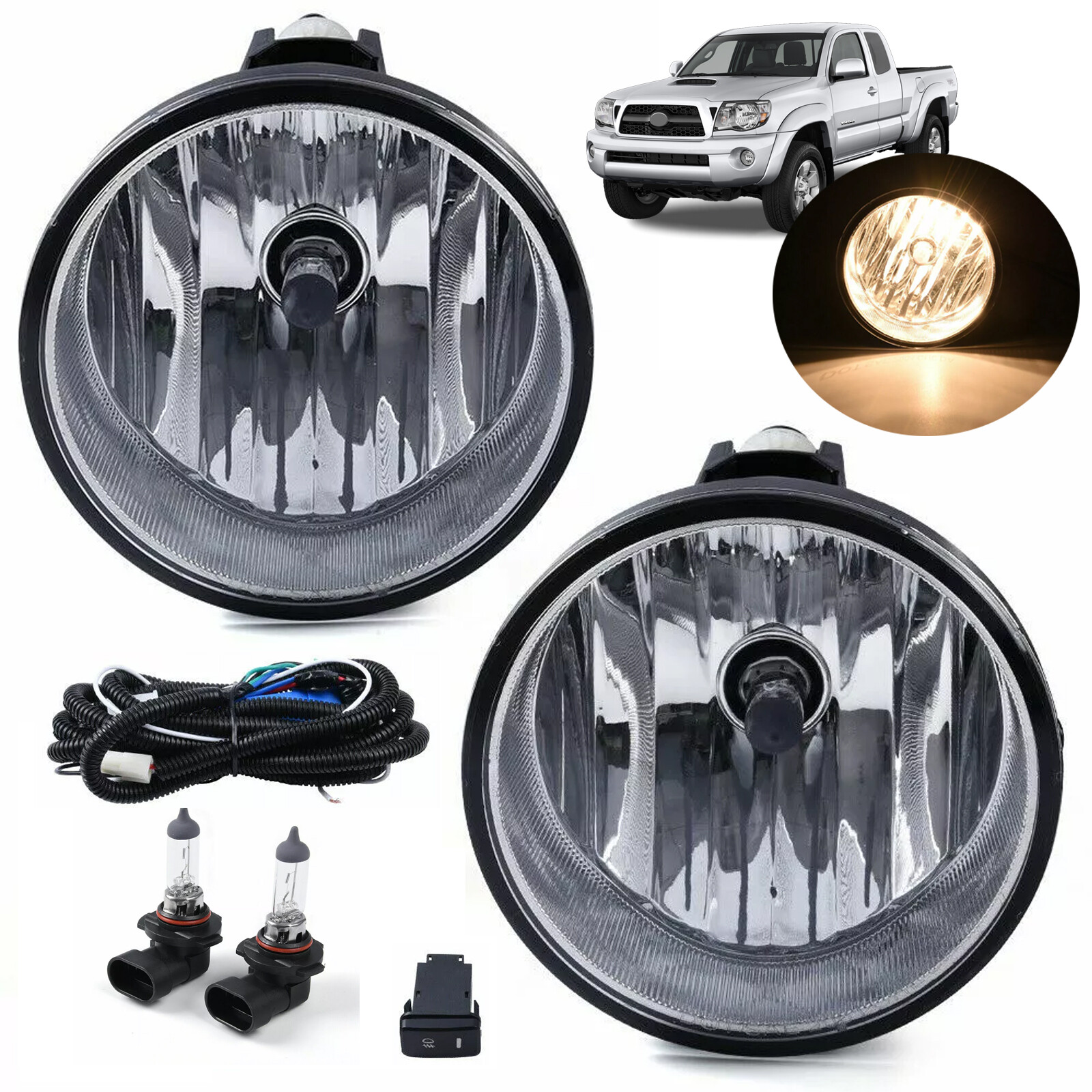 Fit Toyota Tacoma 2005-2011 2006 Clear Chrome Housing Fog Lights W/Bulbs Pair