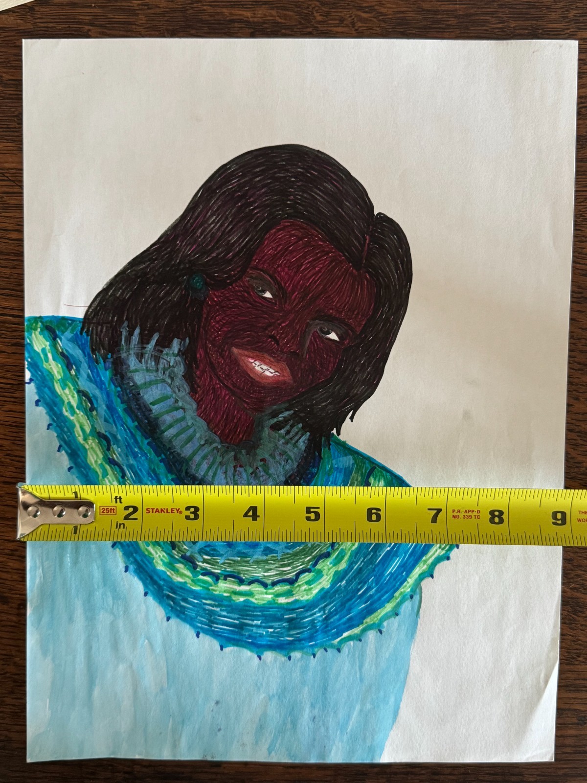 Original Young African-American Woman Pen Marker Portrait Drawing 9"x12"