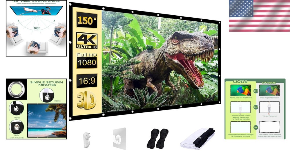 Matte Finish 150 Inch Projector Screen - Wide Viewing Angle & Portable Design