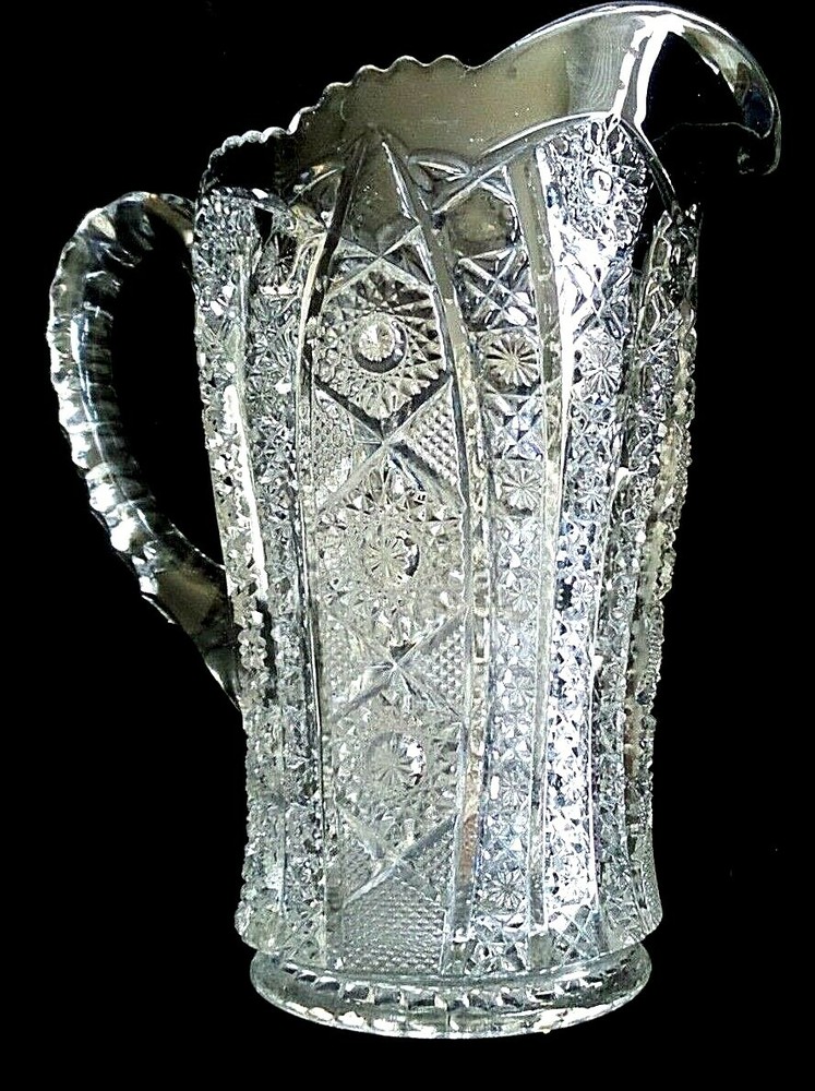 VINTAGE EAPG WATER PITCHER WITH APPLIED HANDLE 8''H