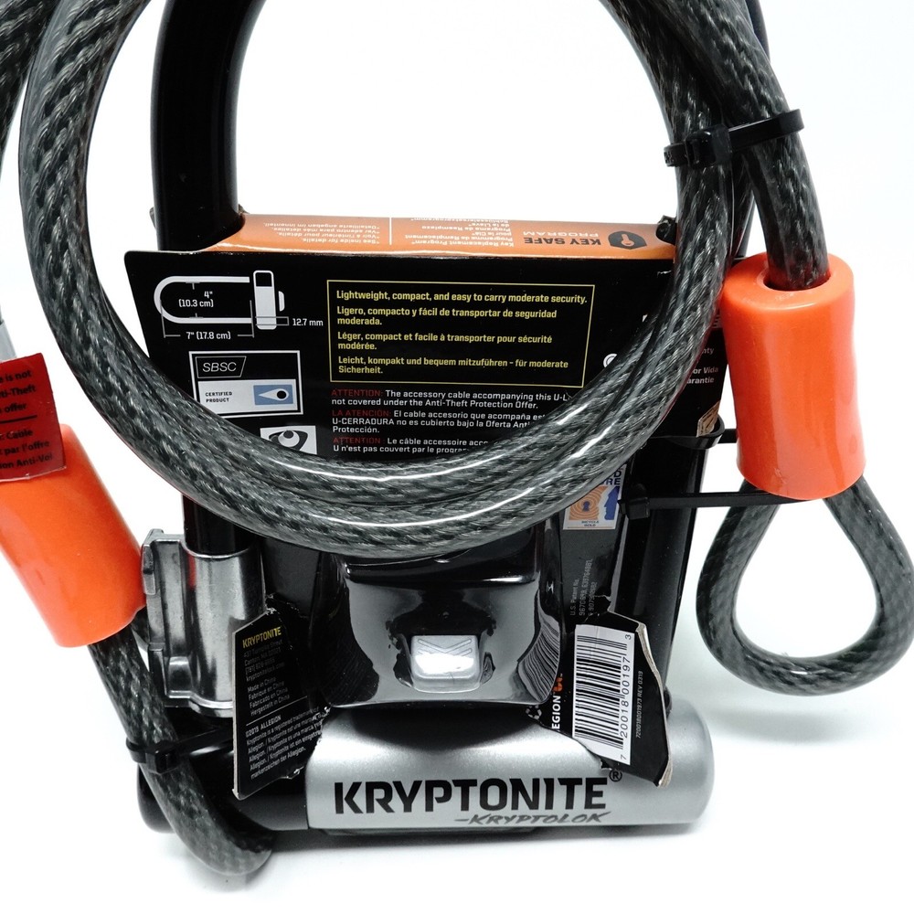 Kryptonite KryptoLok U-Lock - 3.25 x 7", Keyed, Black, Includes 4' cable