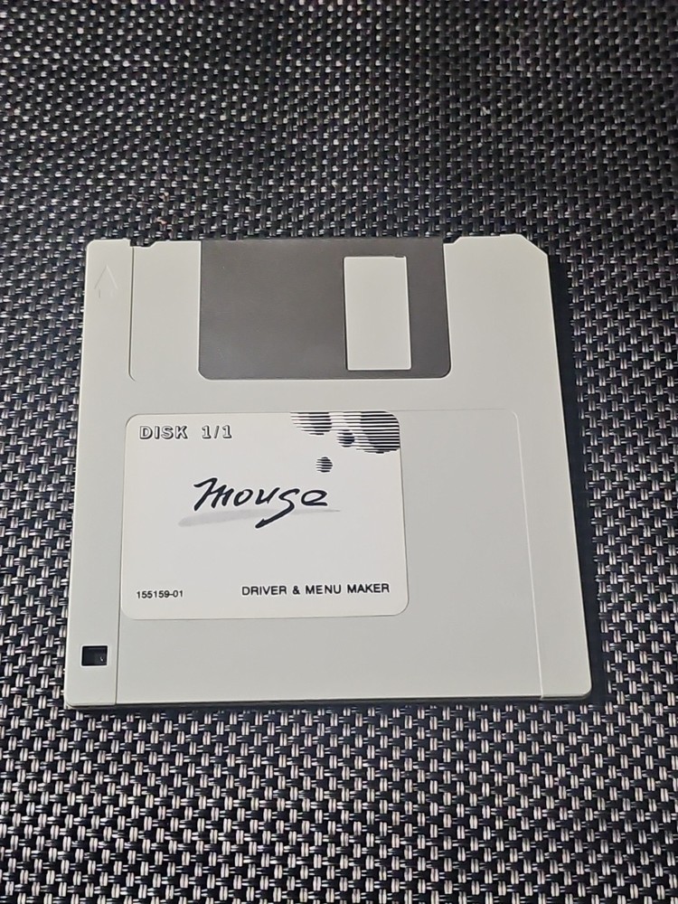 5.25" floppy disk labeled "Disk 1/2 Mouse Driver 155159-01 Untested Buying As Is