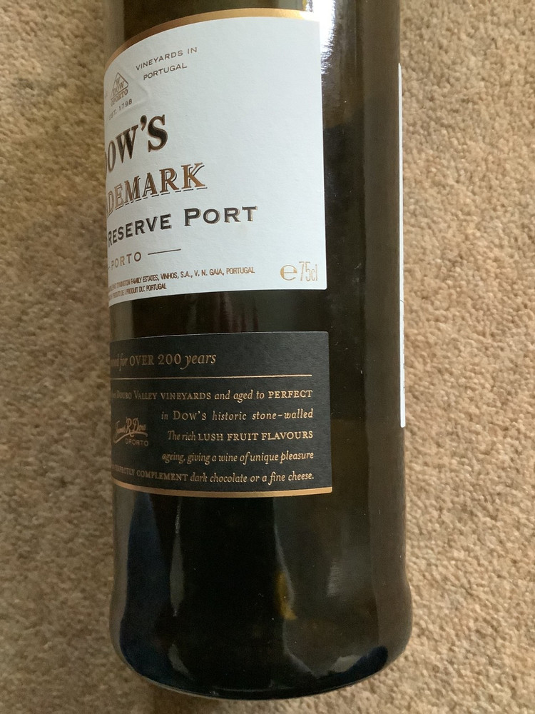 Empty Dow's Finest Reserve Port Bottle 75 cl