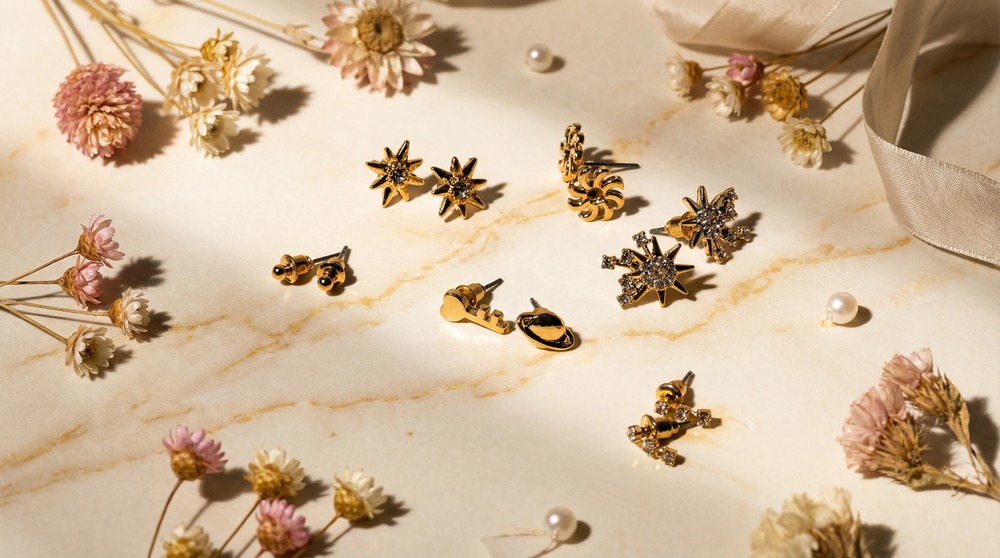 6 Gold Earring Star Stud Earrings