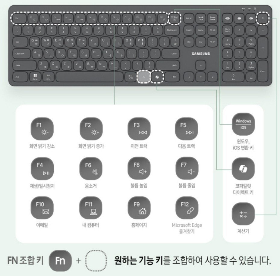 Samsung SP-1800QG Wireless Bluetooth Silent Keyboard & Mouse Combo—Multi-Pairing