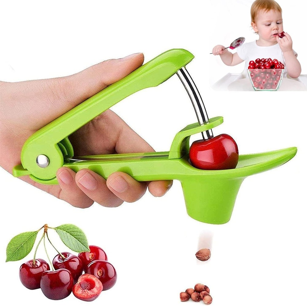Stainless Steel Multi-Function Olives & Cherry Pitter Tool with Lock Green