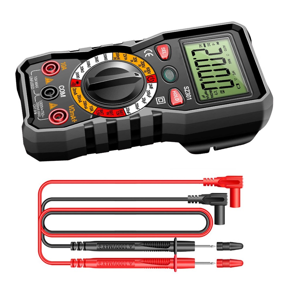 Multi-Function Digital Multimeter 600V 10A Capacitance Diode Test w Test Leads
