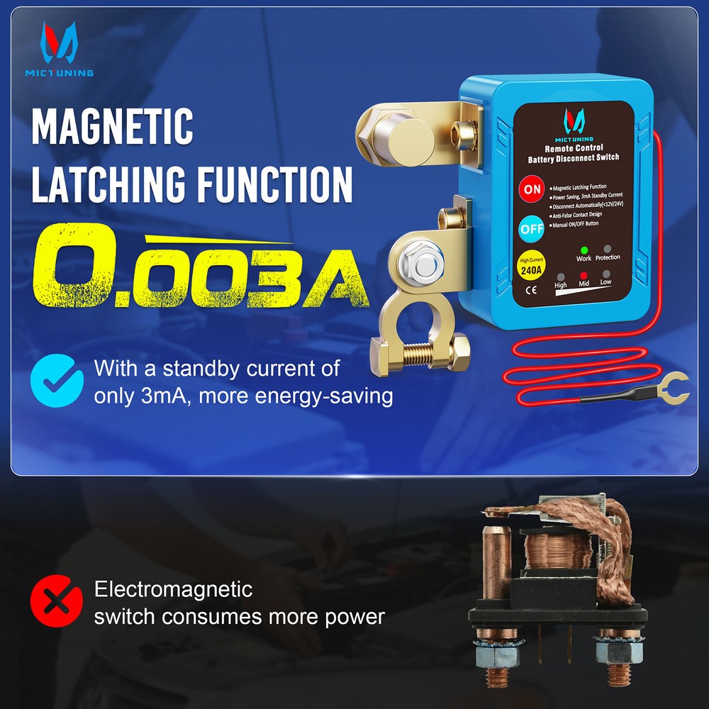 Remote Battery Disconnect Switch 12v, 240A,Upgrade Smart Voltage Car Kill Switch