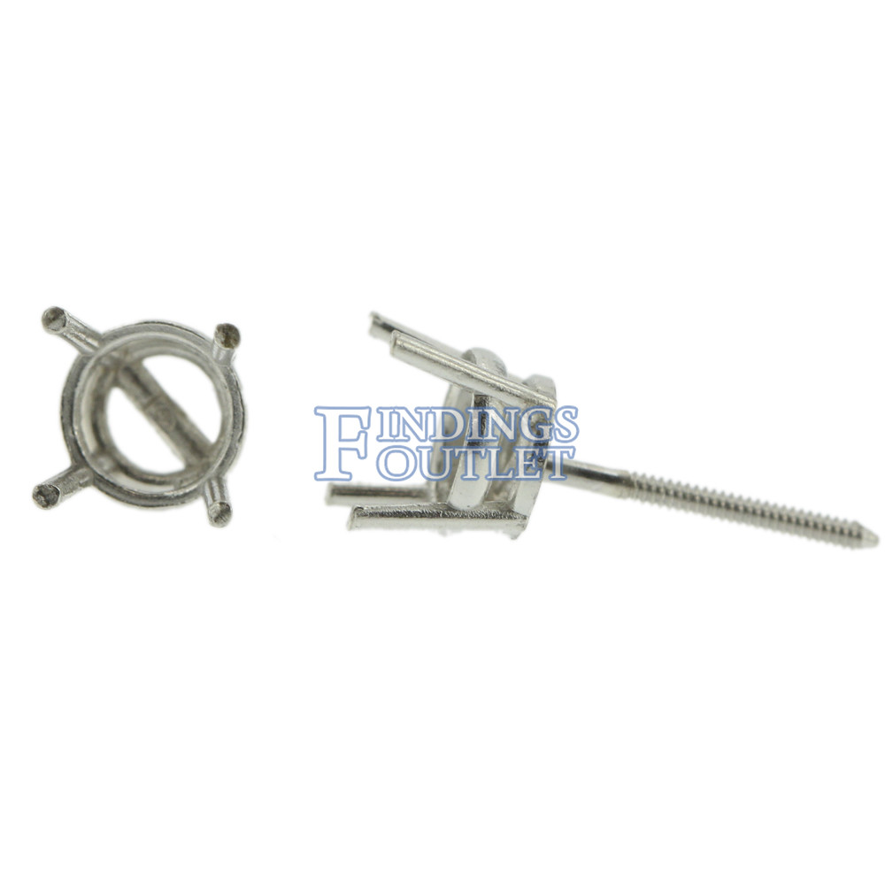 Platinum Round Stud Earring Mounting Setting Heavy Screw Back Post 4 Prong