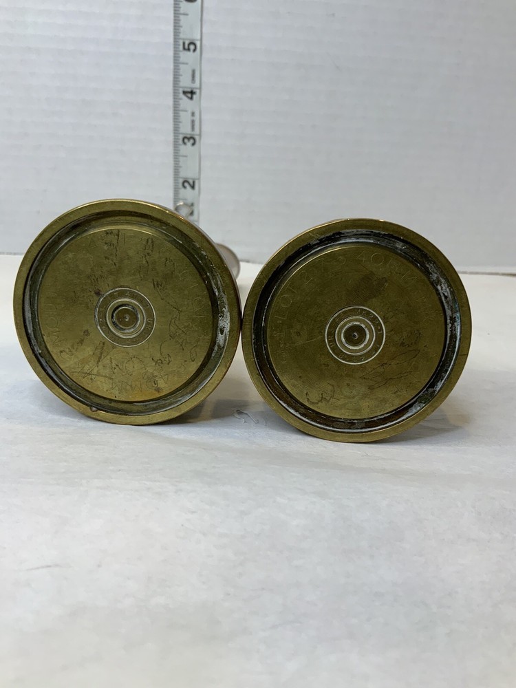 Trench Art Brass Shell Casing Candlestick Pair 6.75” Tall