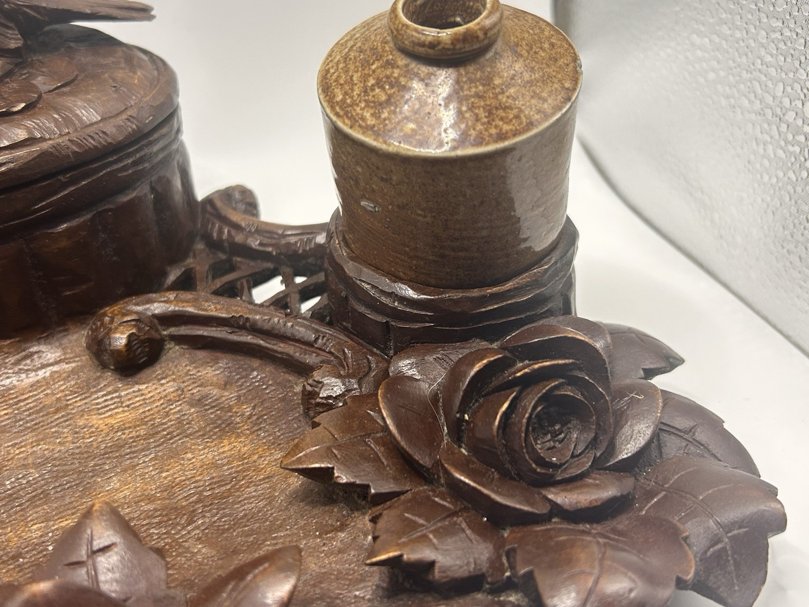 19th Century Swiss Black Forest Hand Carved Ink Stand